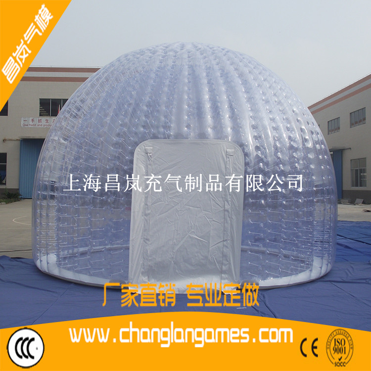 厂家直销透明充气帐篷双层泡泡屋美陈展销PVC圆顶圆形帐篷 transparent inflatable dome party tent